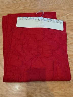 Cynthia Rowley Red Quilted Table Runner with Heart Motif